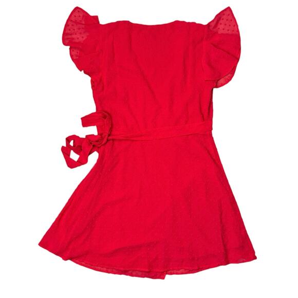 Lulus Much to Celebrate Red Swiss Dot Flutter Sleeve Wrap Mini Dress - Picture 9 of 14